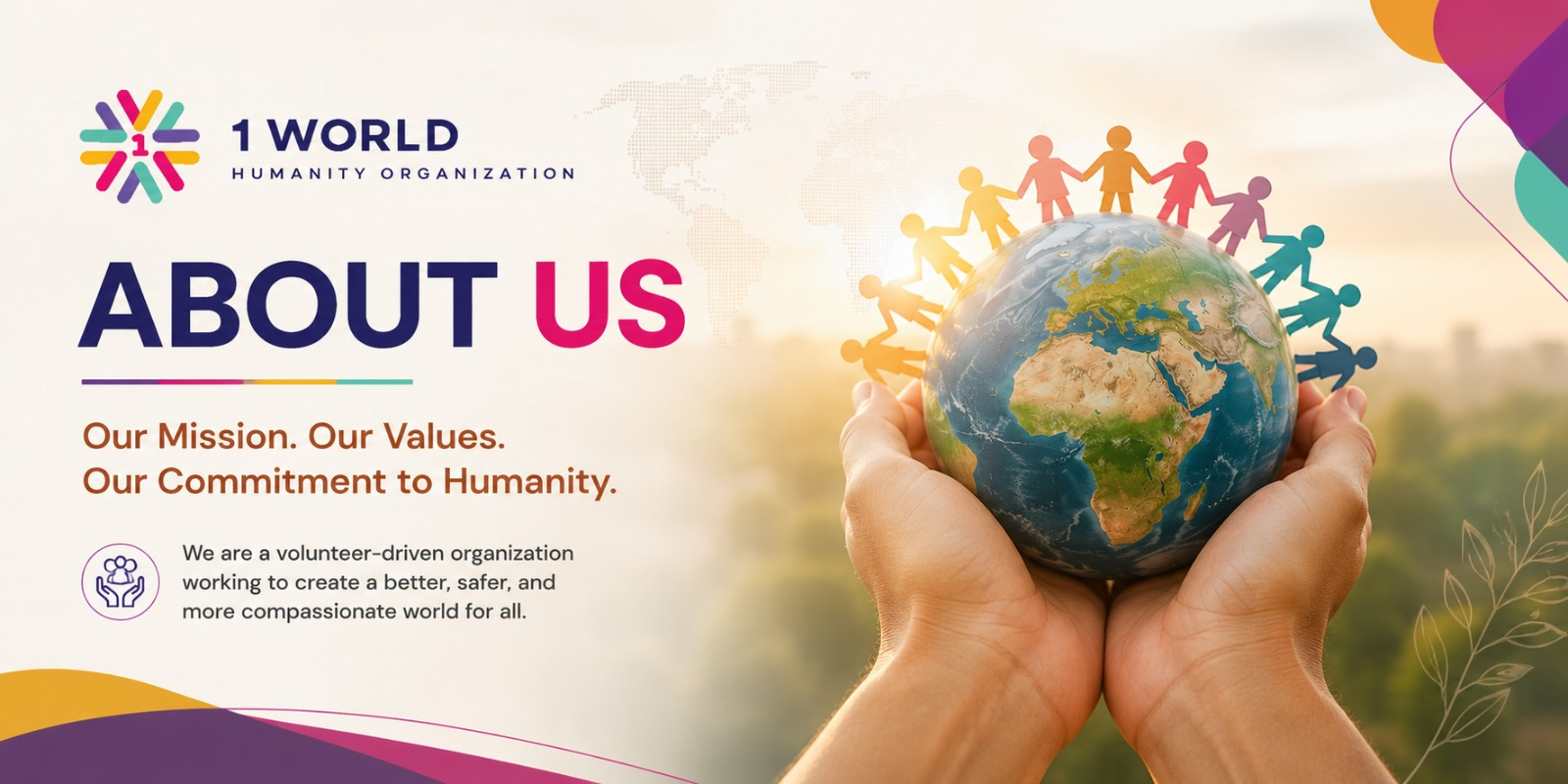 1 World Humanity Organization About Us hero artwork