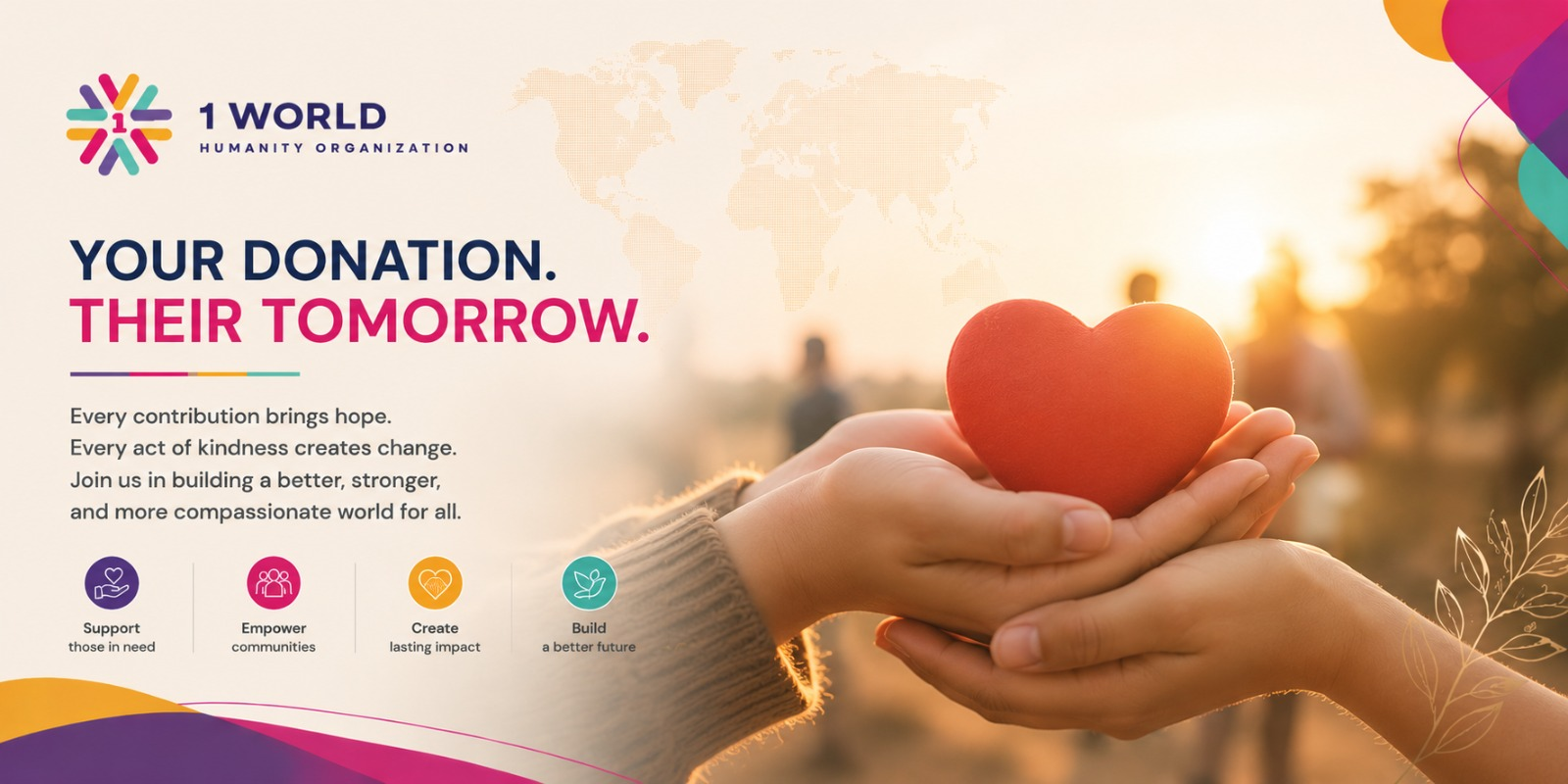 1 World Humanity Organization Donate Now hero artwork