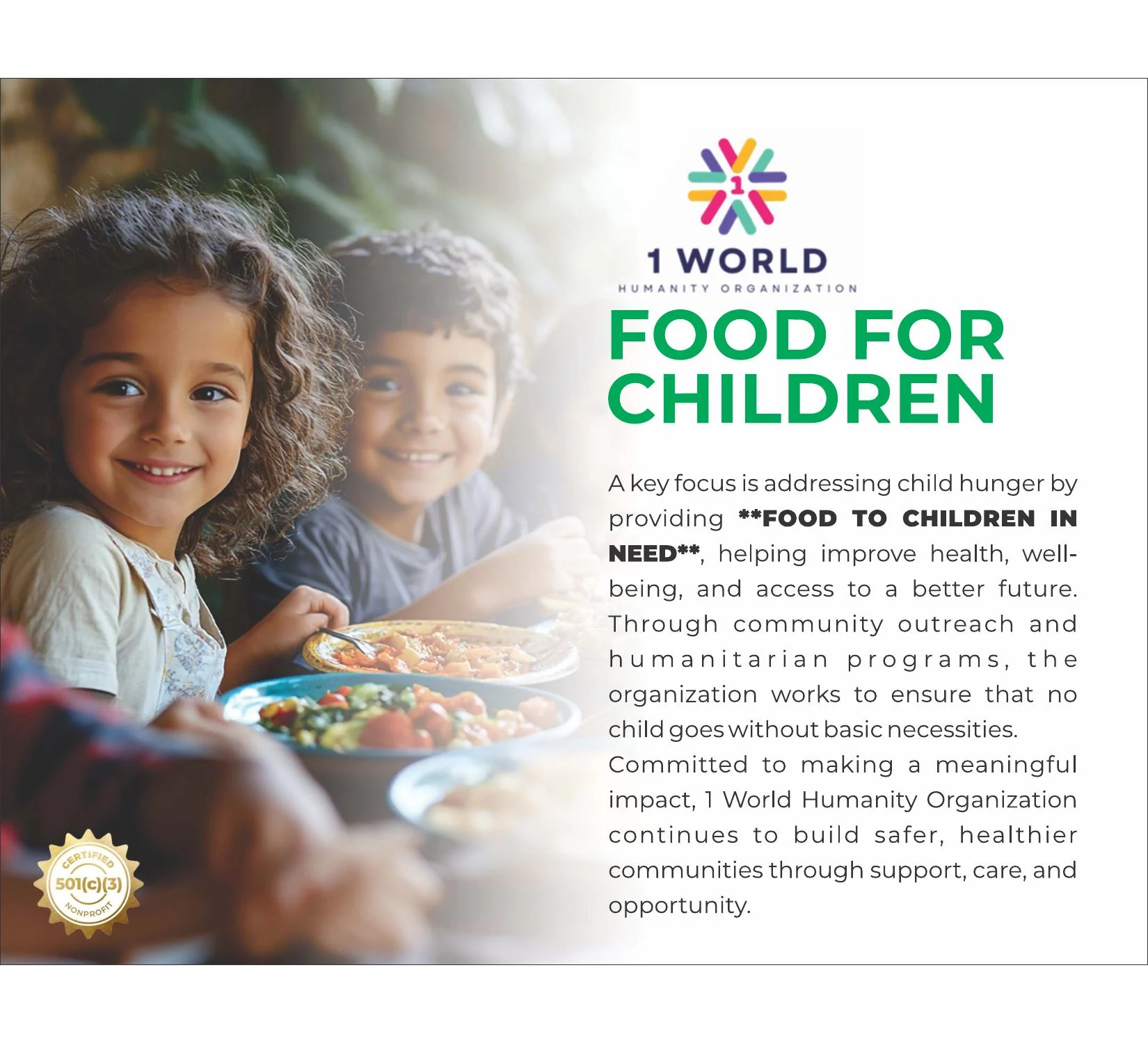 Food for Children program overview from 1 World Humanity Organization